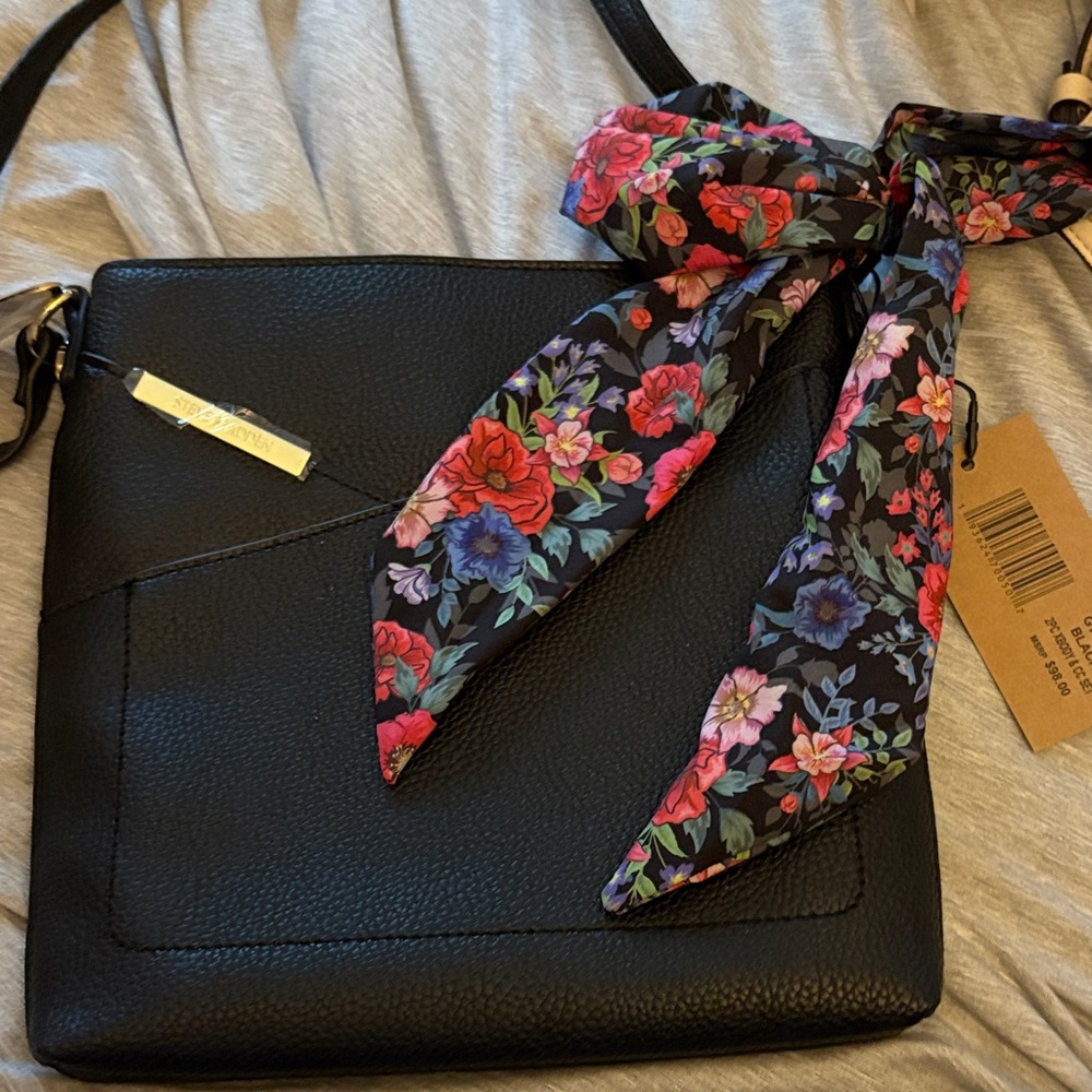 Steve Madden Black Crossbody Bag with Floral Scarf